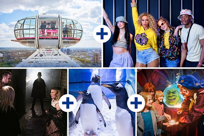 Five attraction pass including Madame Tussauds & The London Eye - SEA LIFE London Aquarium: penguins, rays, and the Rainforest Adventure style experience