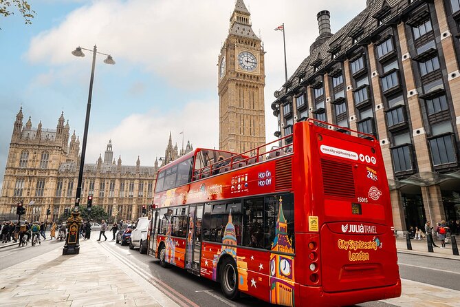 London Tour Hop-on Hop-off Bus with Optional Thames River cruise - Big Ben to Buckingham Palace: multiple stops, less walking uncertainty
